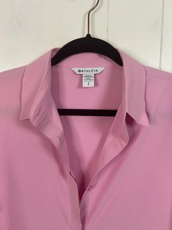 Athleta Urbanite Pink Shirt Dress Long Sleeve Midi Size Small Summer Athleisure - Picture 5 of 13